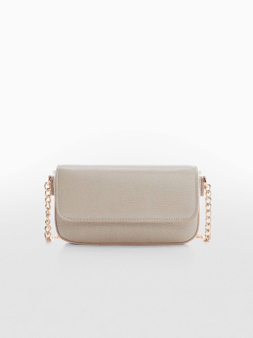 

MANGO Women Snake Skin Textured Structured Sling Bag, Off white