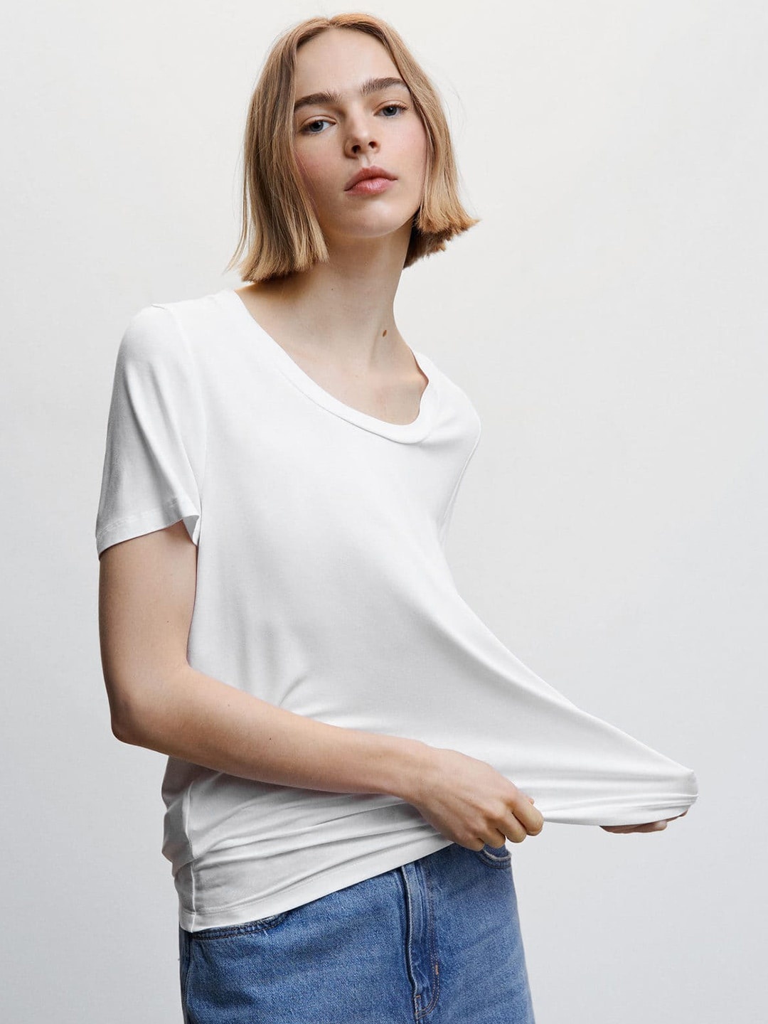 

MANGO Solid T-shirt, White