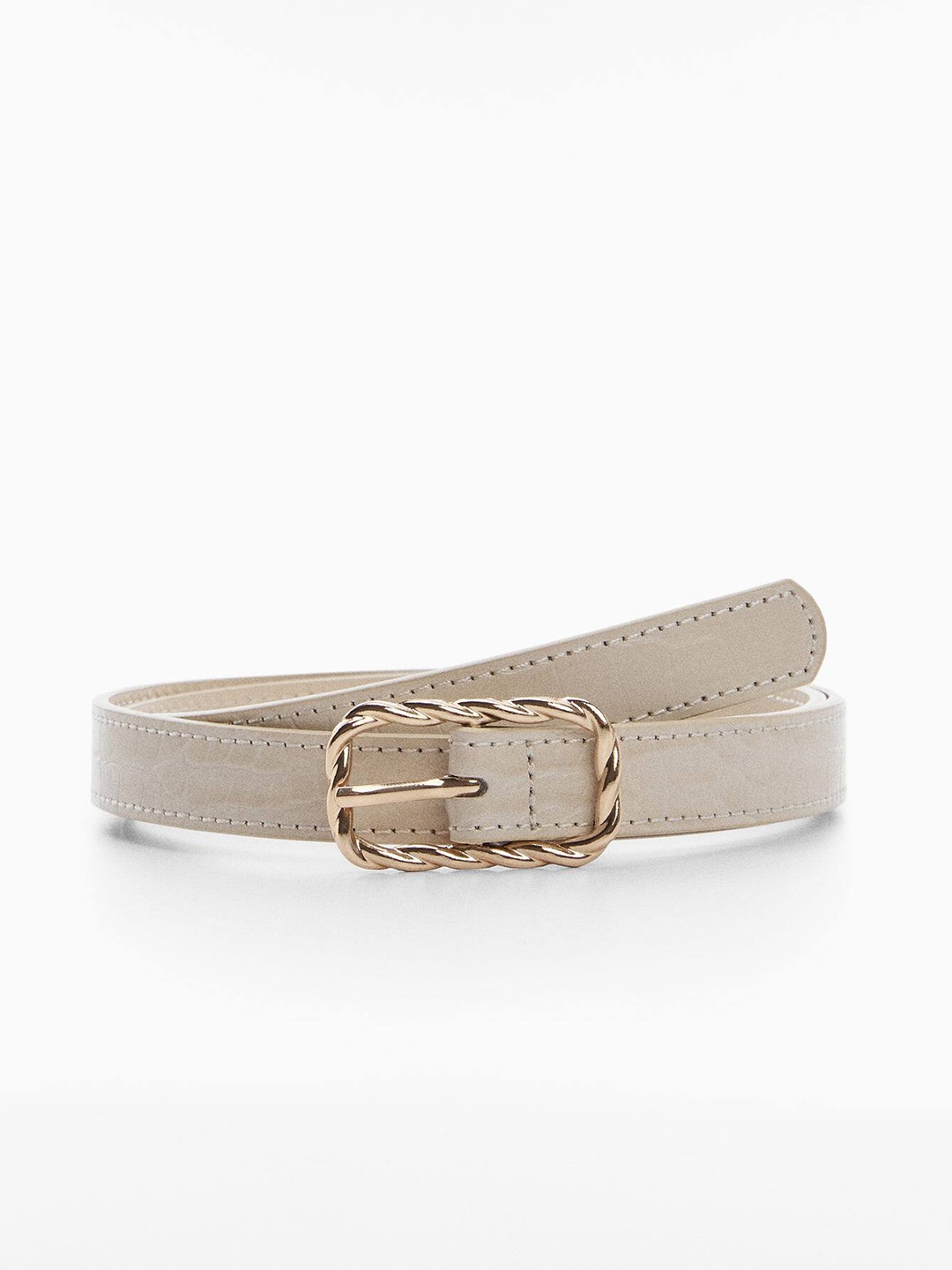 

MANGO Women Croc Textured Belt, Off white