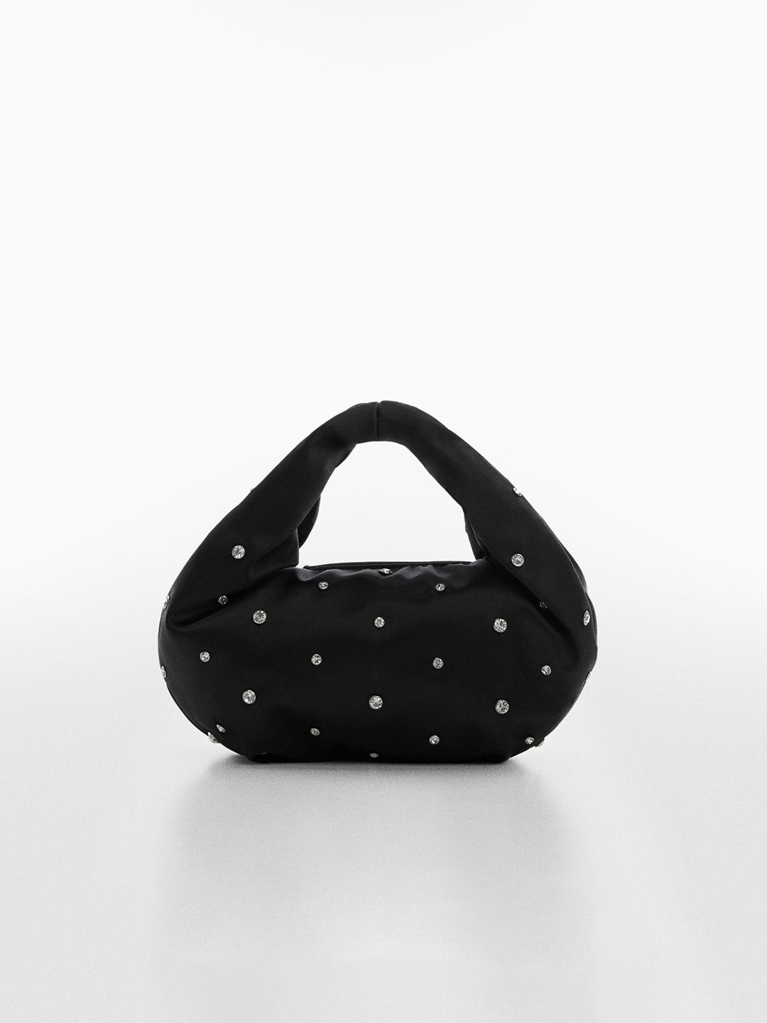 

MANGO Women Stones Embellished Structured Handheld Bag, Black