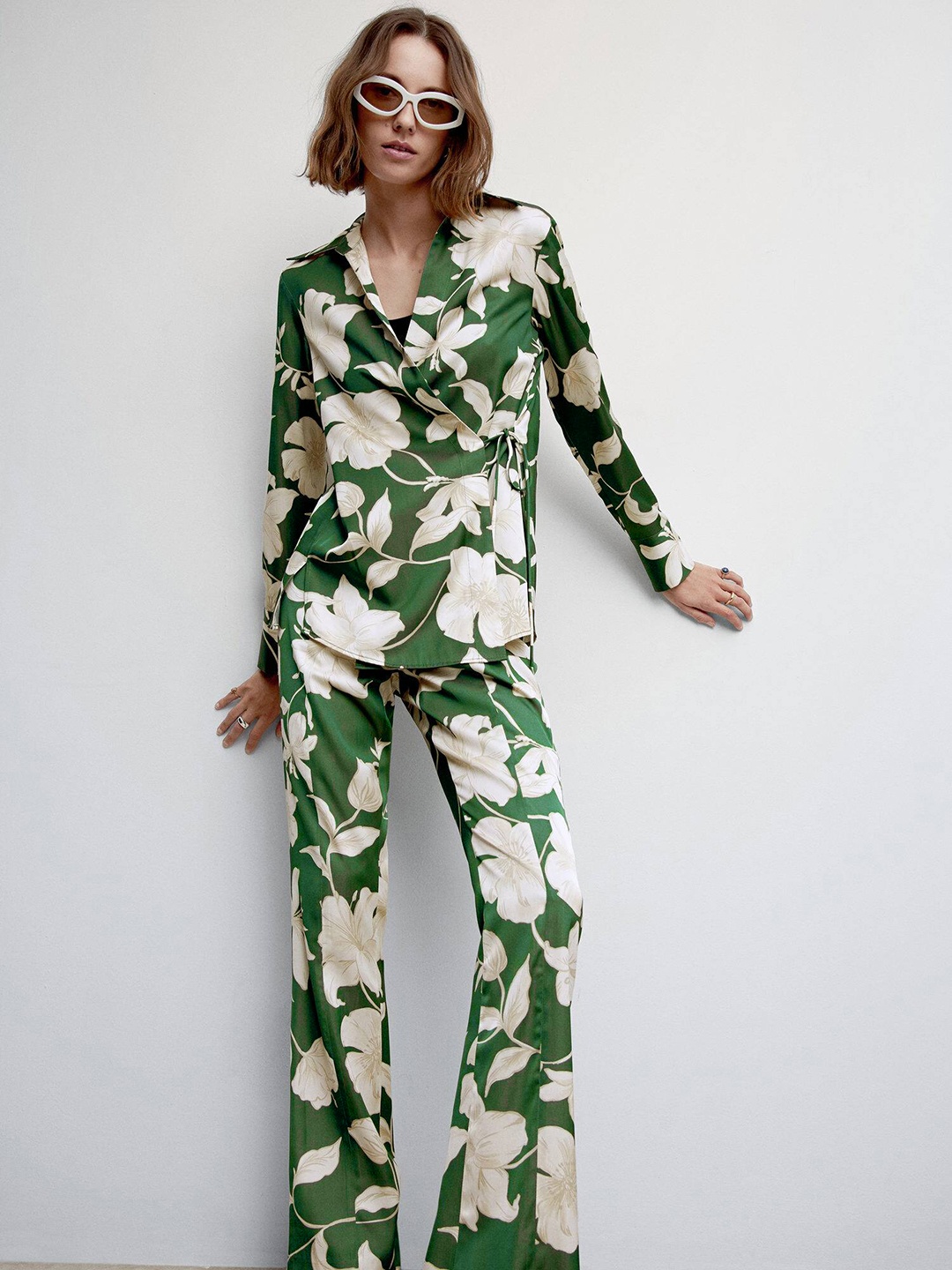 

MANGO Women Green Floral Opaque Printed Casual Shirt