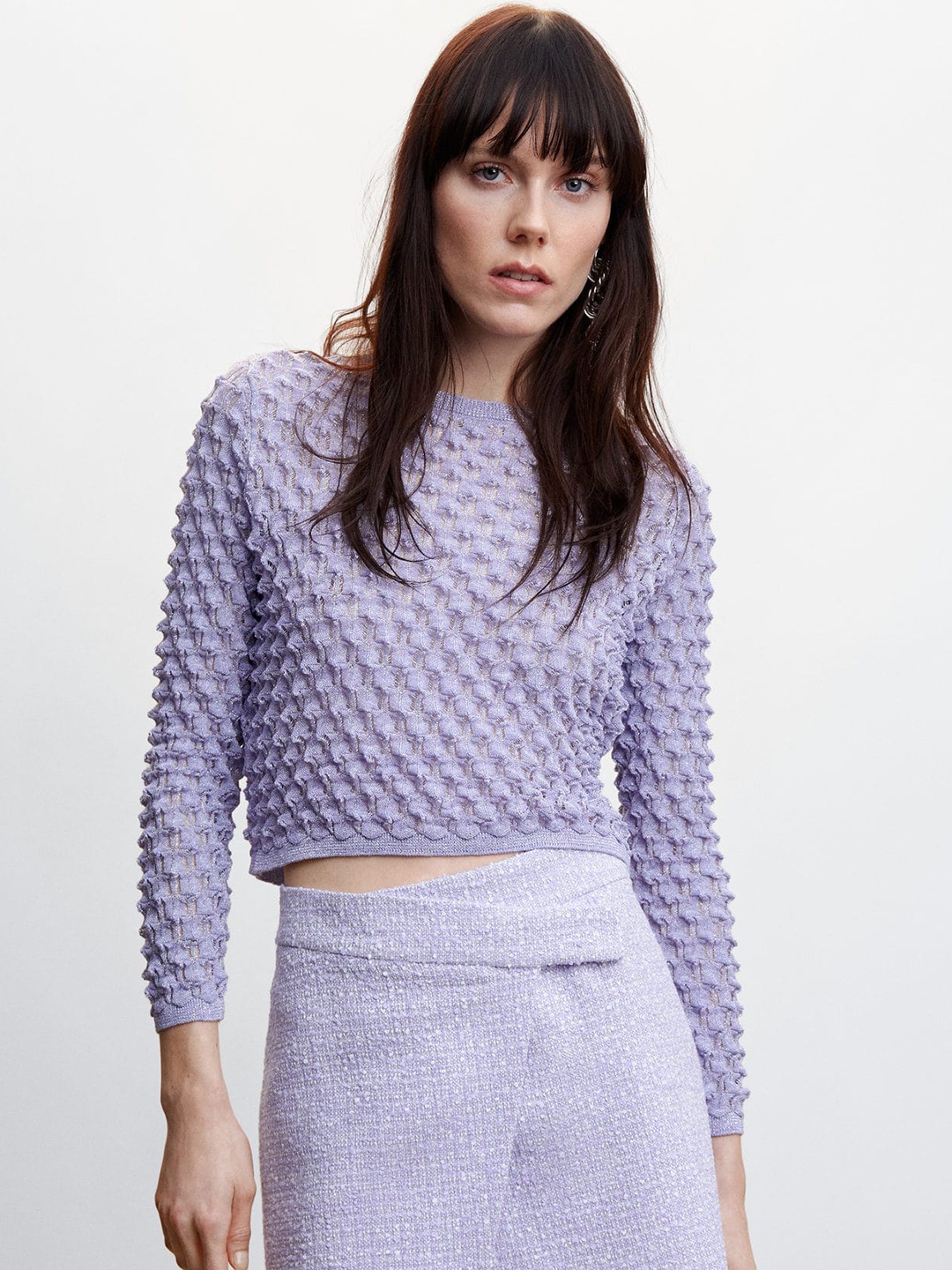 

MANGO Textured Crop Top, Lavender