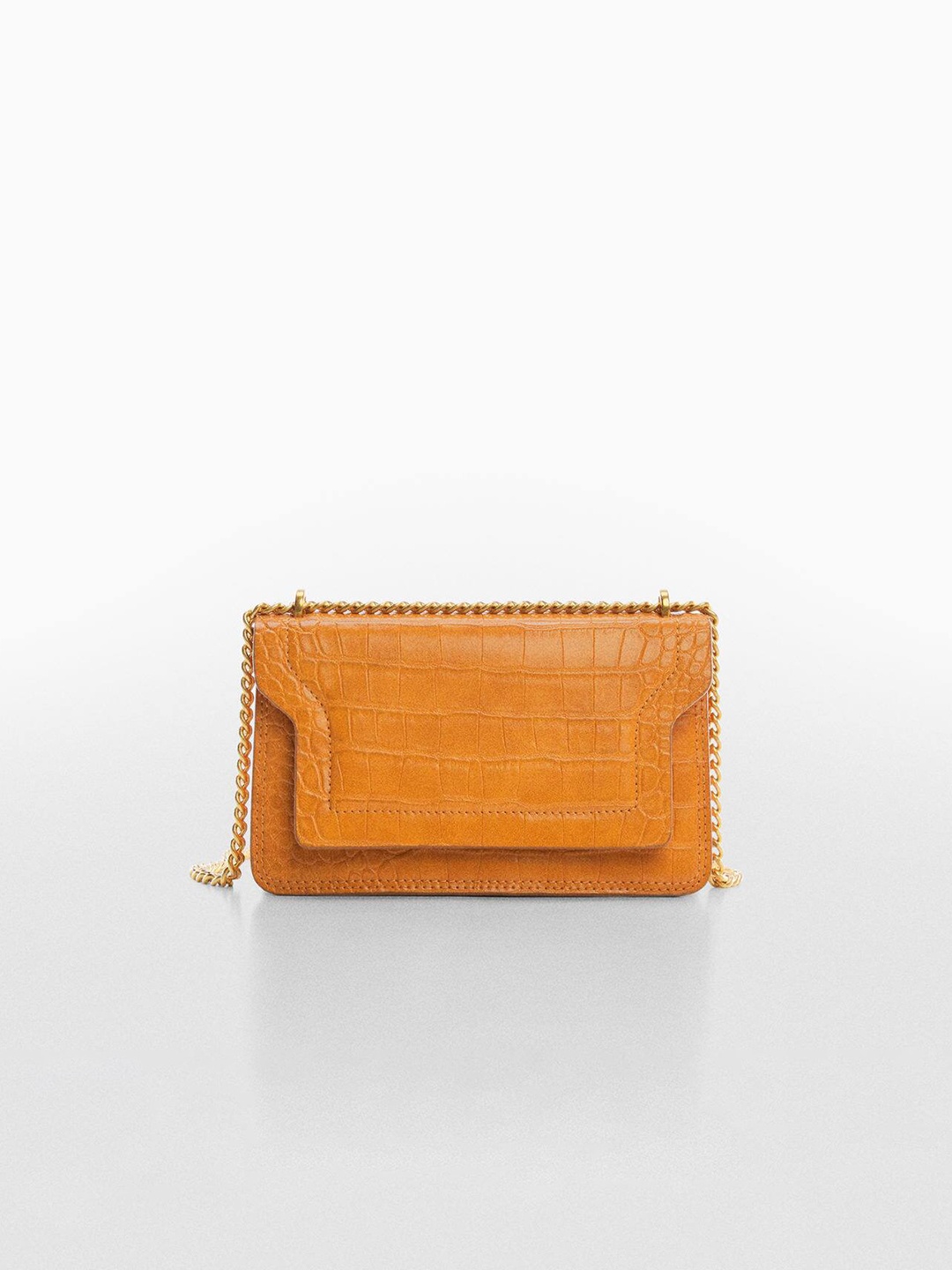 

MANGO Women Croc Textured Structured Sling Bag, Mustard