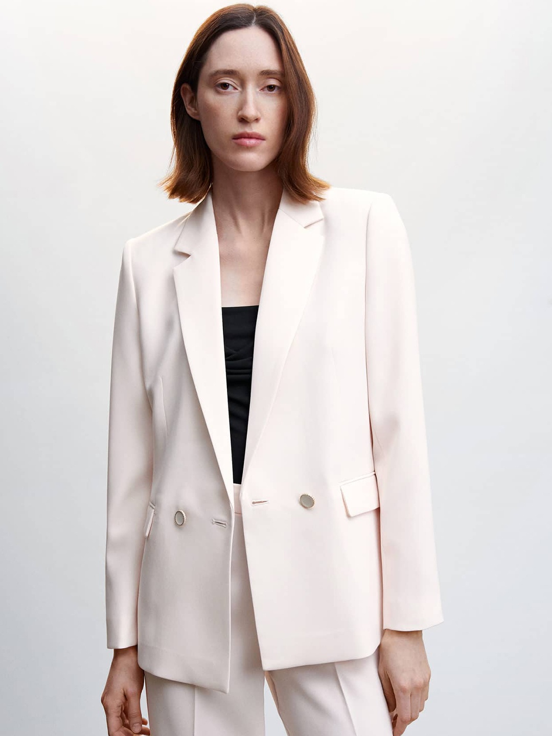 

MANGO Double-breasted Blazer, Pink