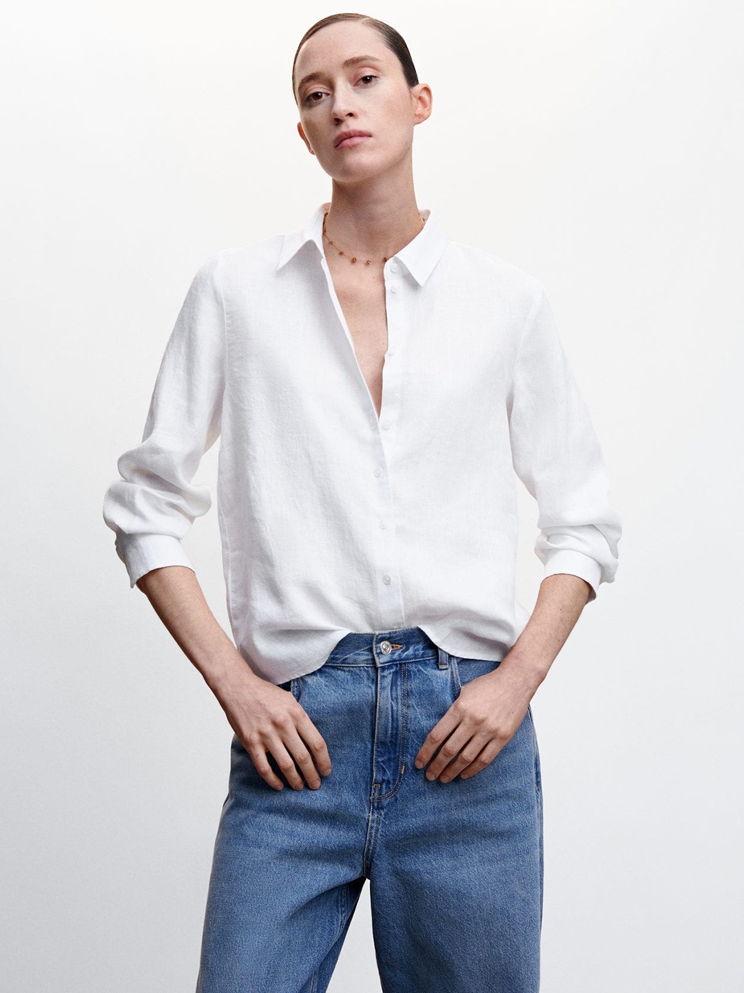 

MANGO Linen Casual Shirt, White