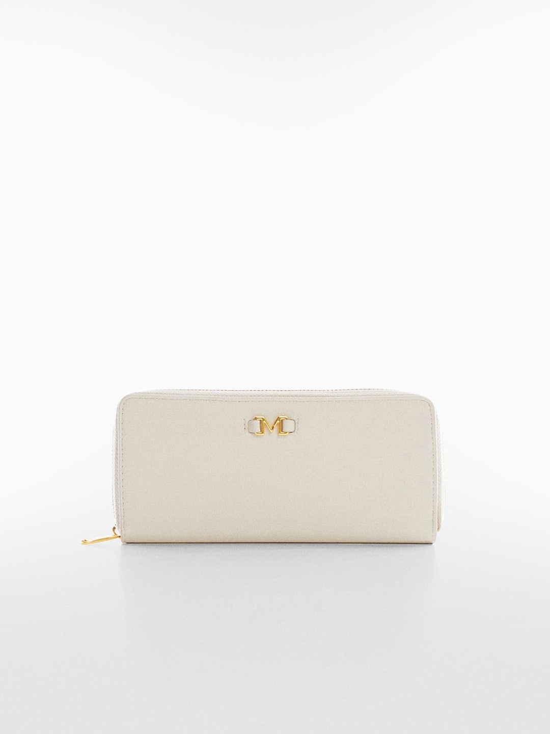 

MANGO Women Textured Zip Around Wallet, Beige