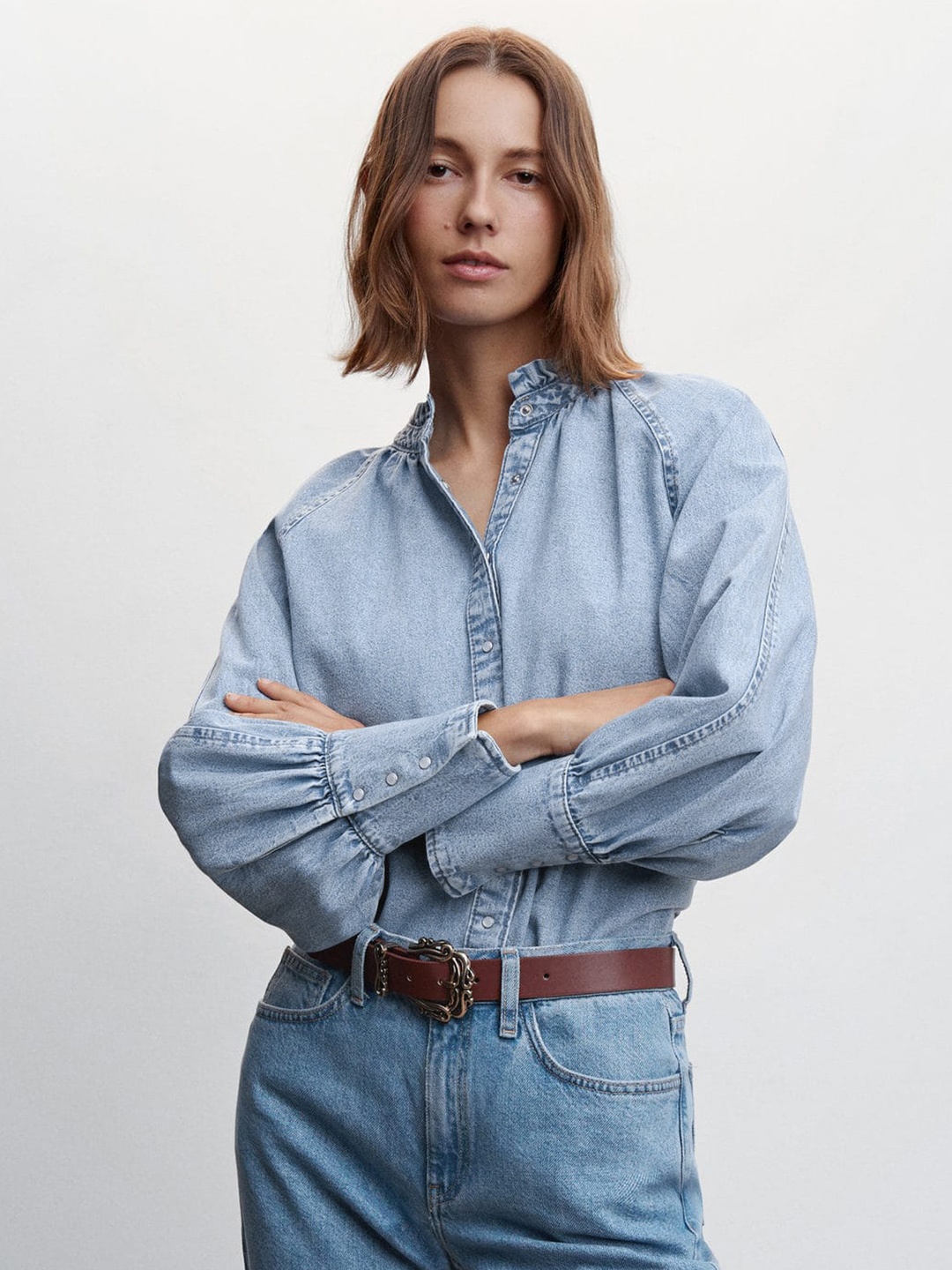 

MANGO Sustainable Cotton Denim Casual Shirt, Blue