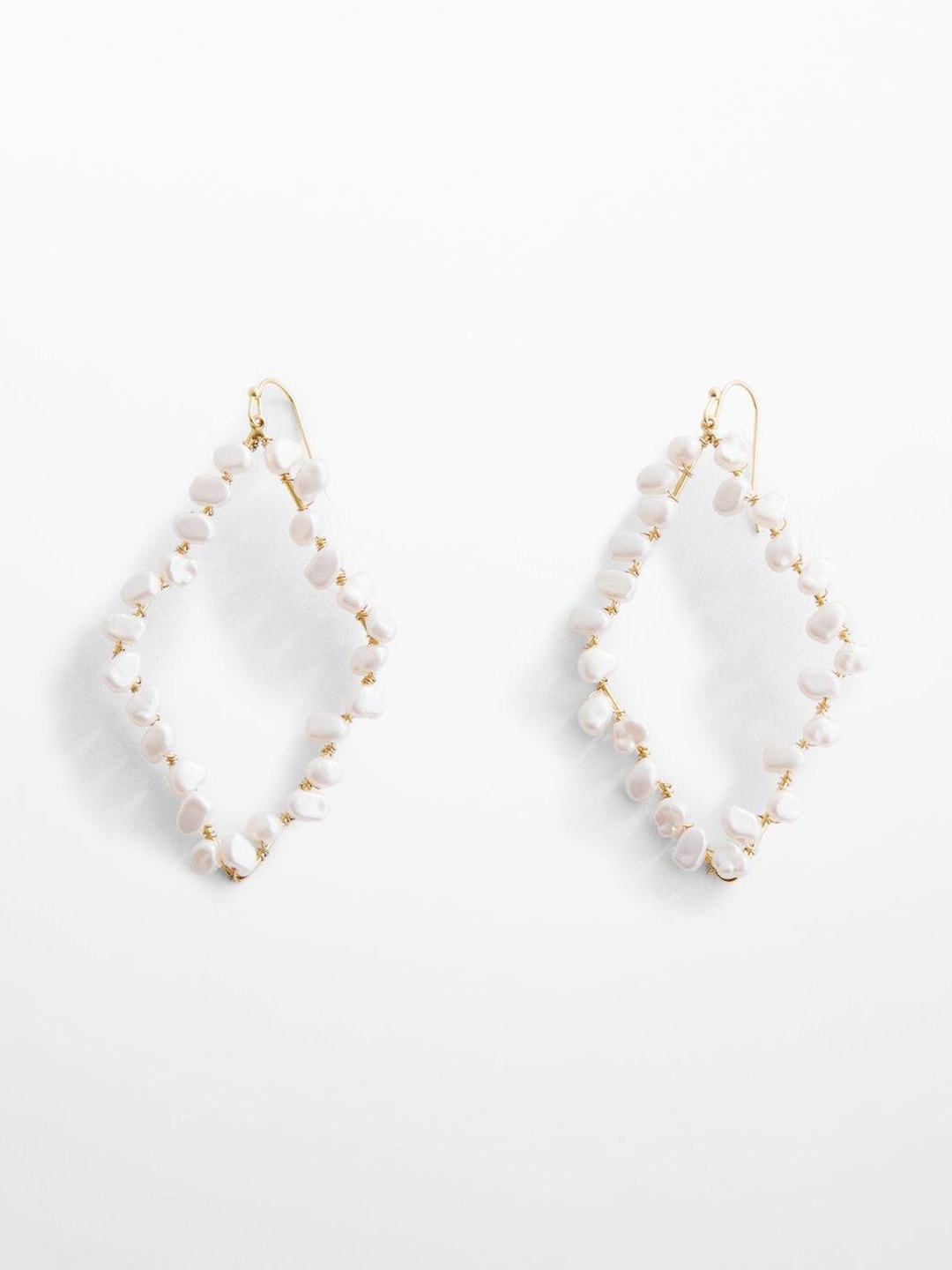 

MANGO Pearl Studded Diamond Shaped Drop Earrings, White