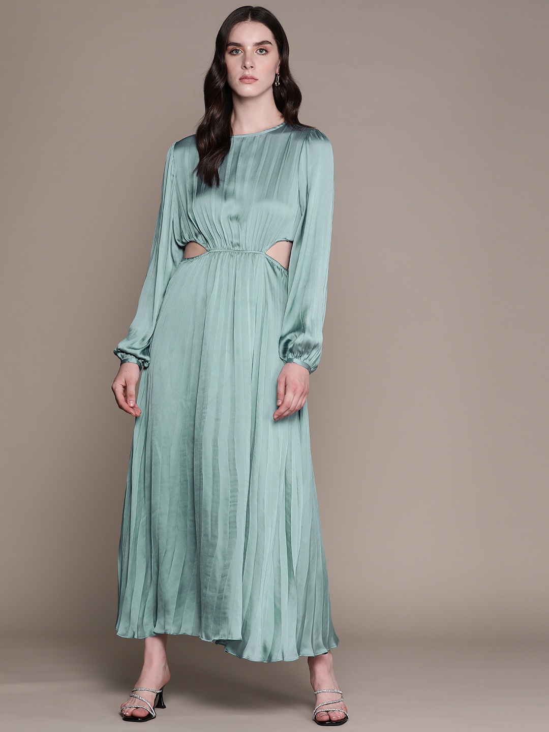 

MANGO Cut-Out Detail Accordion Pleated Maxi Dress, Blue