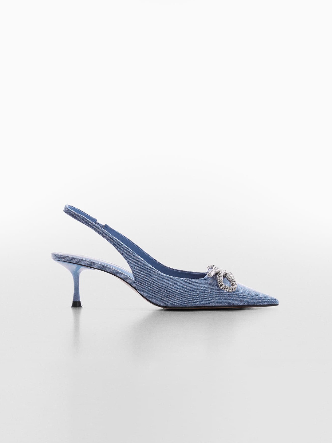 

MANGO Women Bow Embellished Slim Heel Mules, Blue