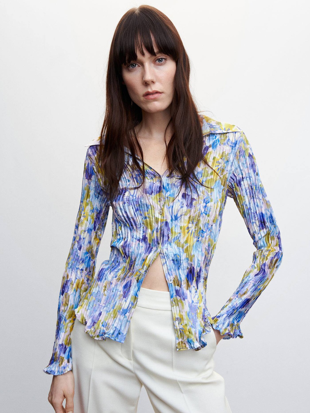 

MANGO Floral Printed Casual Shirt, Blue