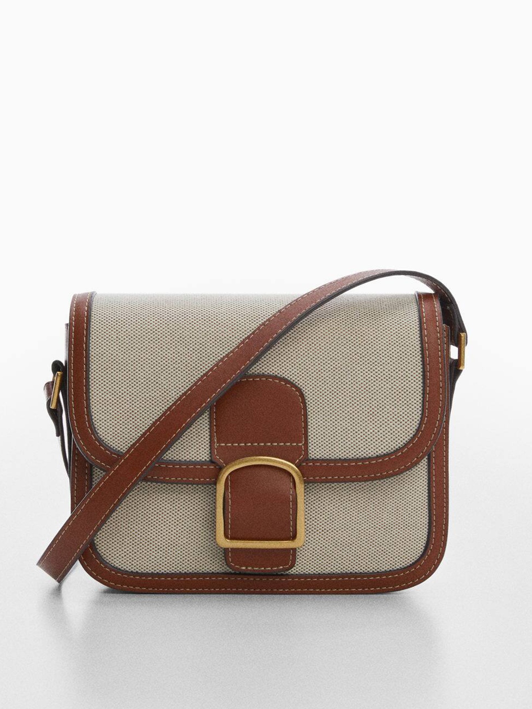 

MANGO Sustainable Textured Structured Sling Bag, Beige