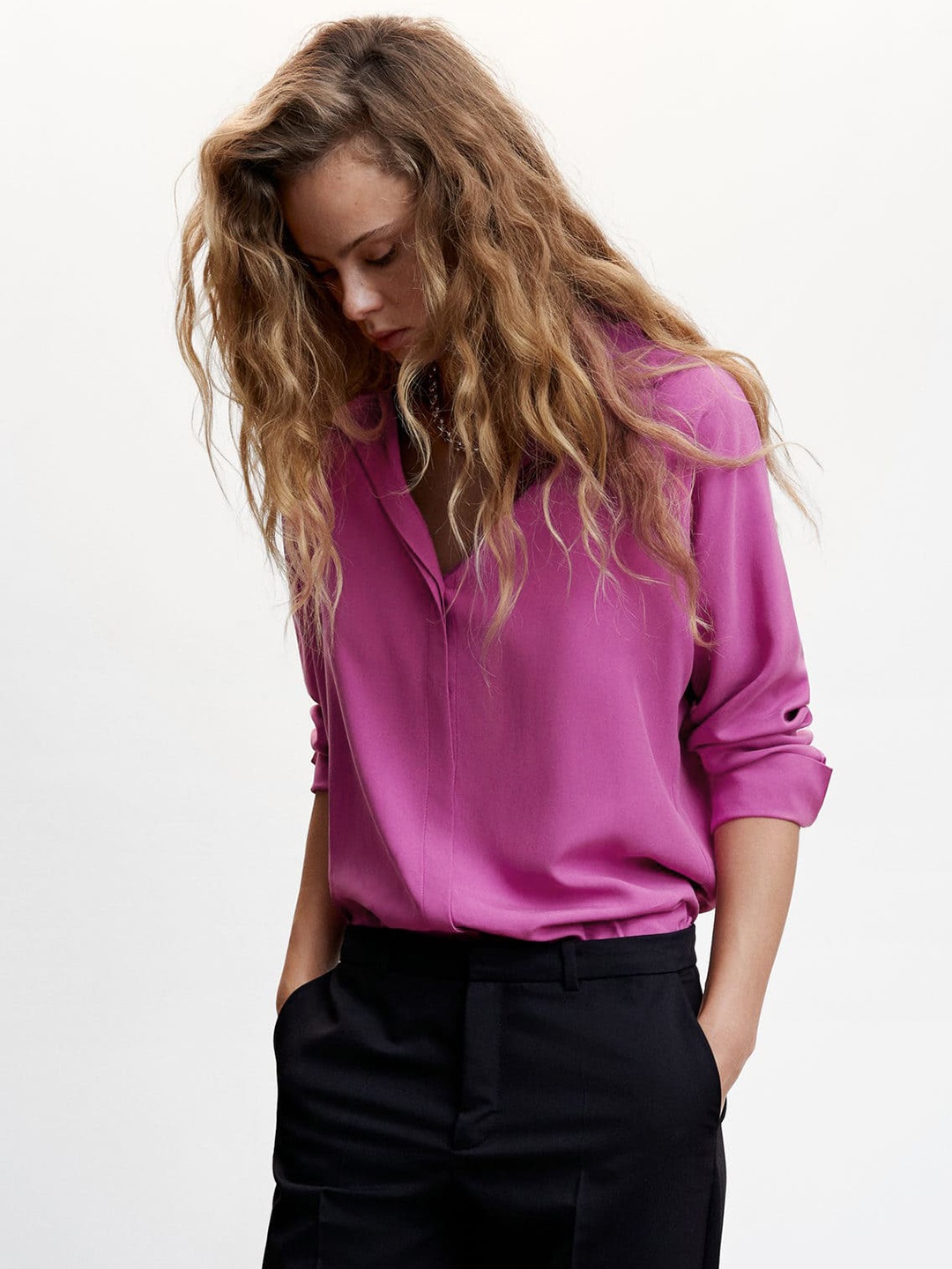 

MANGO Women Purple Opaque Casual Shirt