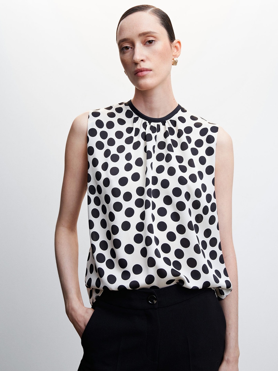 

MANGO Polka Dot Print Top, Off white