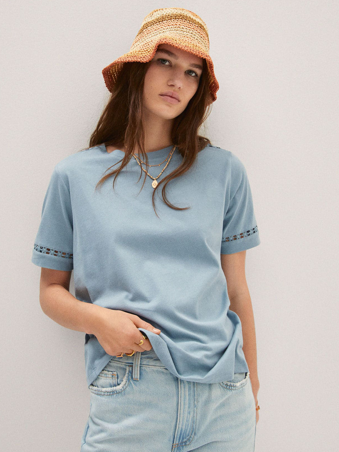 

MANGO Pure Cotton T-shirt, Blue