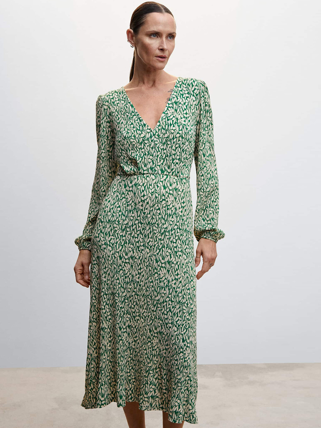 

MANGO Floral Print A-Line Midi Dress, Cream