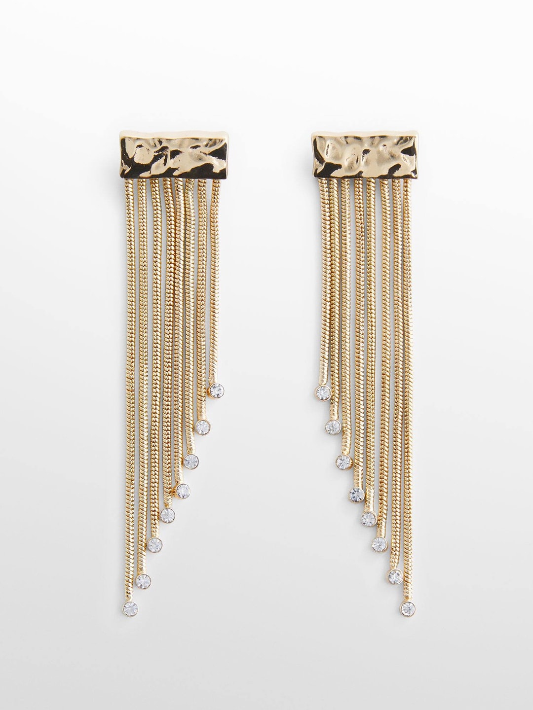 

MANGO Stone-Studded Tasselled Drop Earrings, Gold