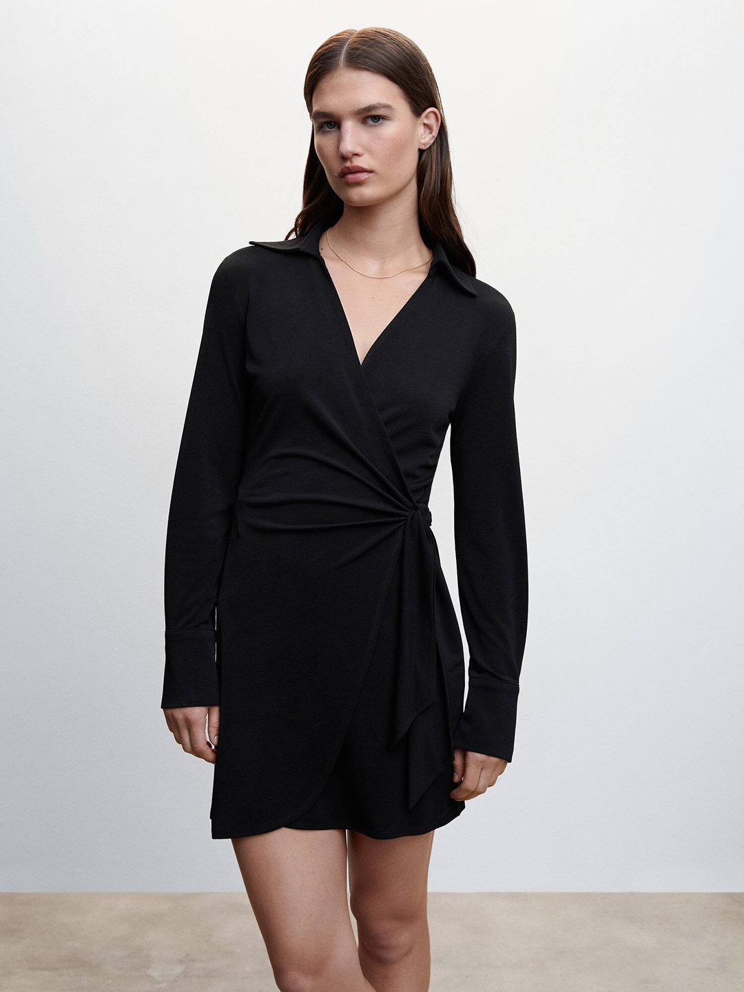 

MANGO Waist Tie-Up Wrap Dress, Black