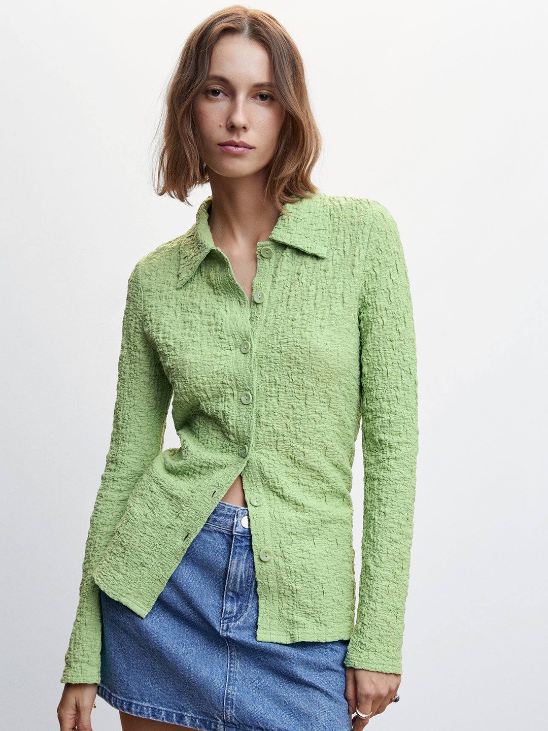 

MANGO Opaque Textured Casual Shirt, Green