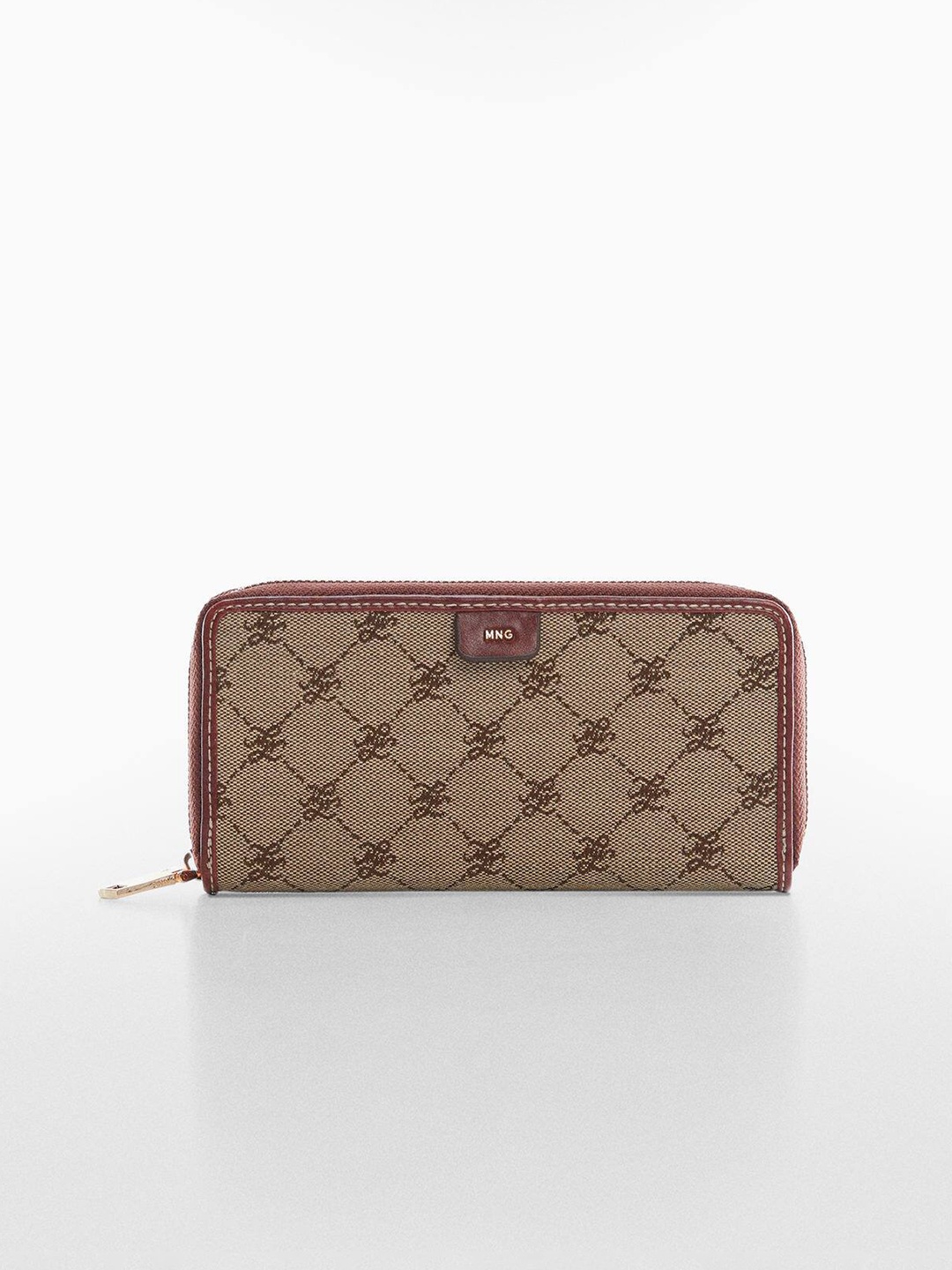 

MANGO Women Brand Logo Print Zip Around Wallet, Beige
