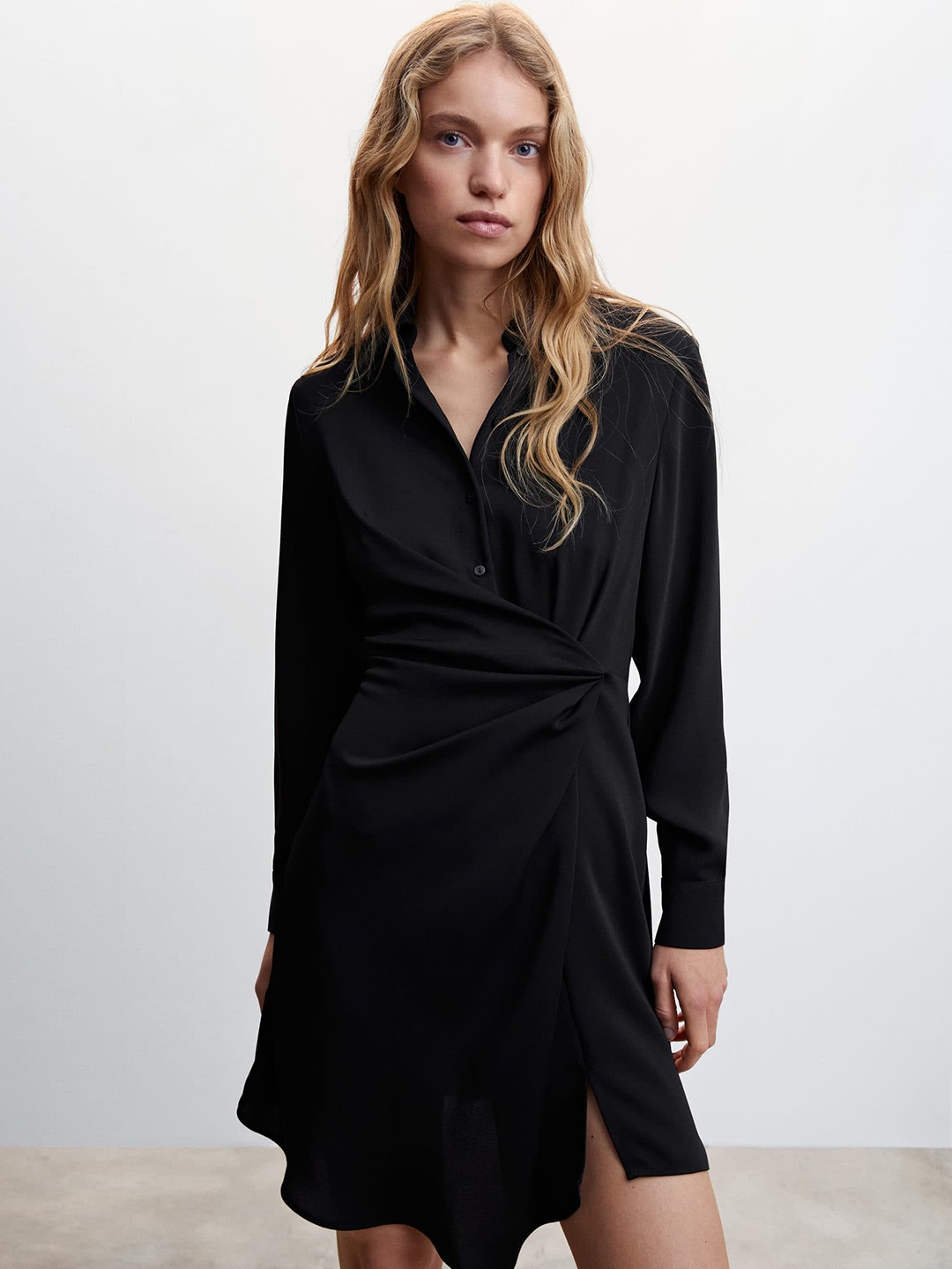 

MANGO Solid Wrap Dress, Black