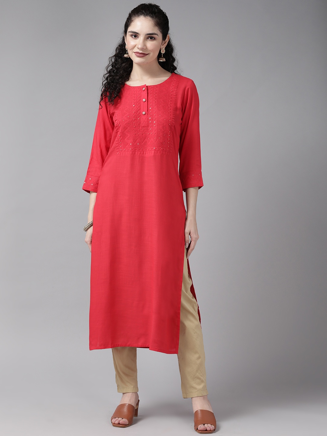 

Cayman Yoke Design Kurta, Red