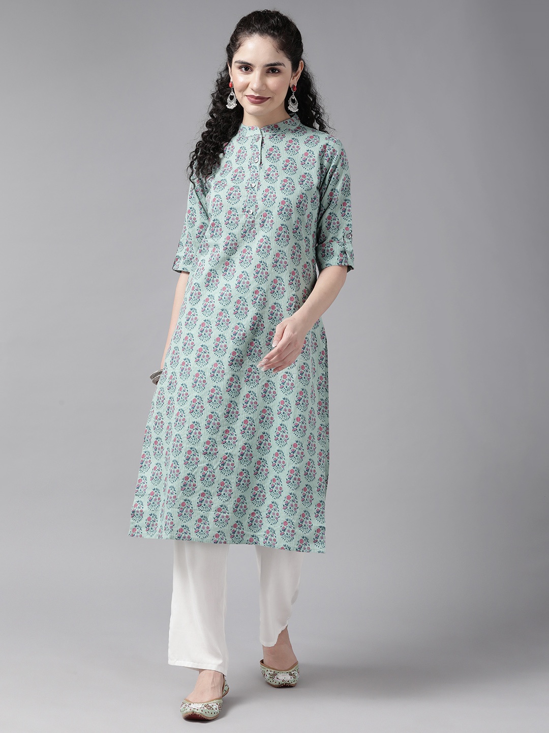 

Cayman Floral Printed Floral Kurta, Blue