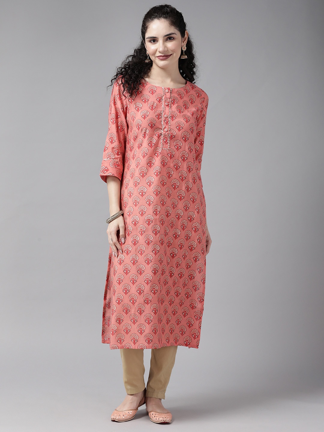 

Cayman Floral Printed Floral Kurta, Peach