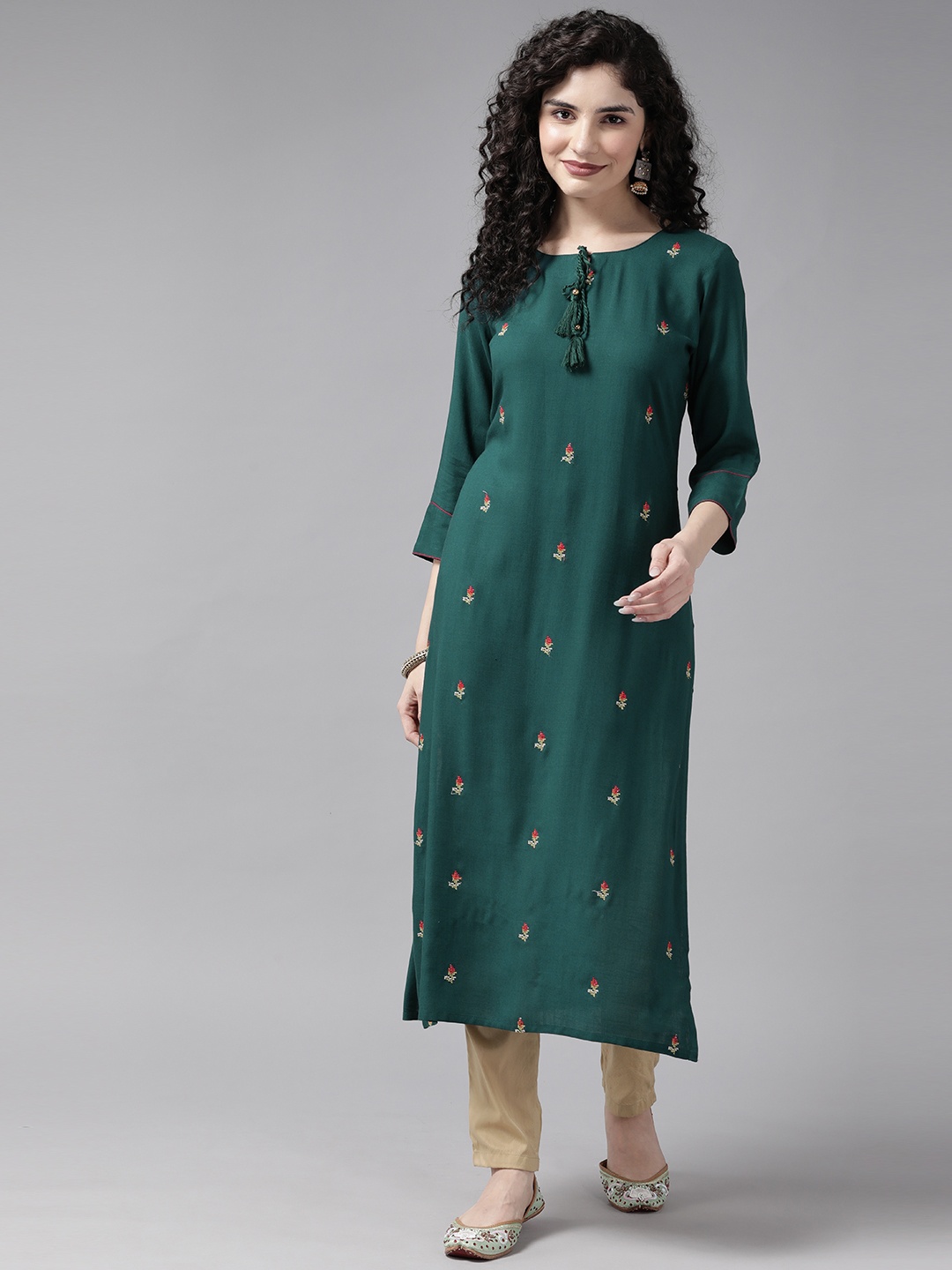 

Cayman Floral Embroidered Floral Kurta, Green