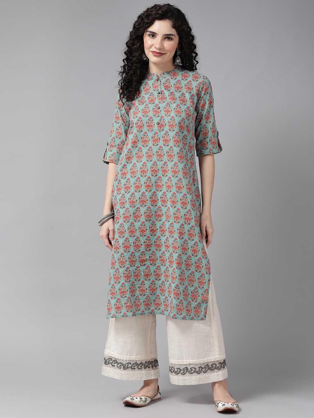 

Cayman Floral Printed Floral Kurta, Sea green