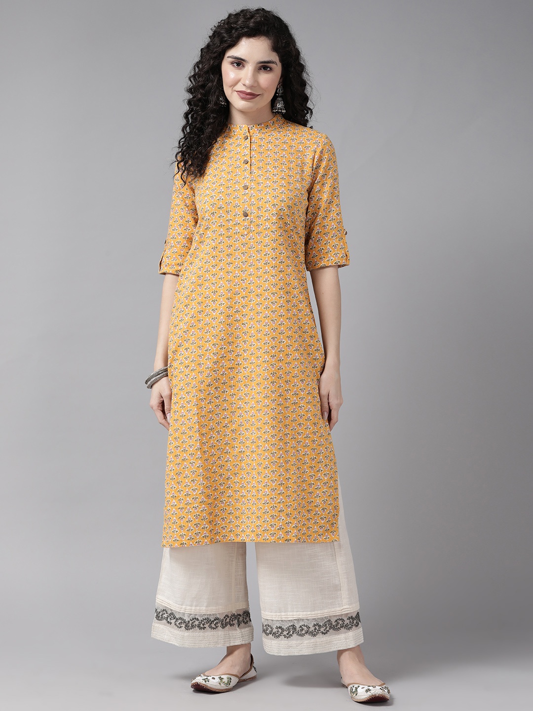 

Cayman Floral Printed Kurta, Yellow