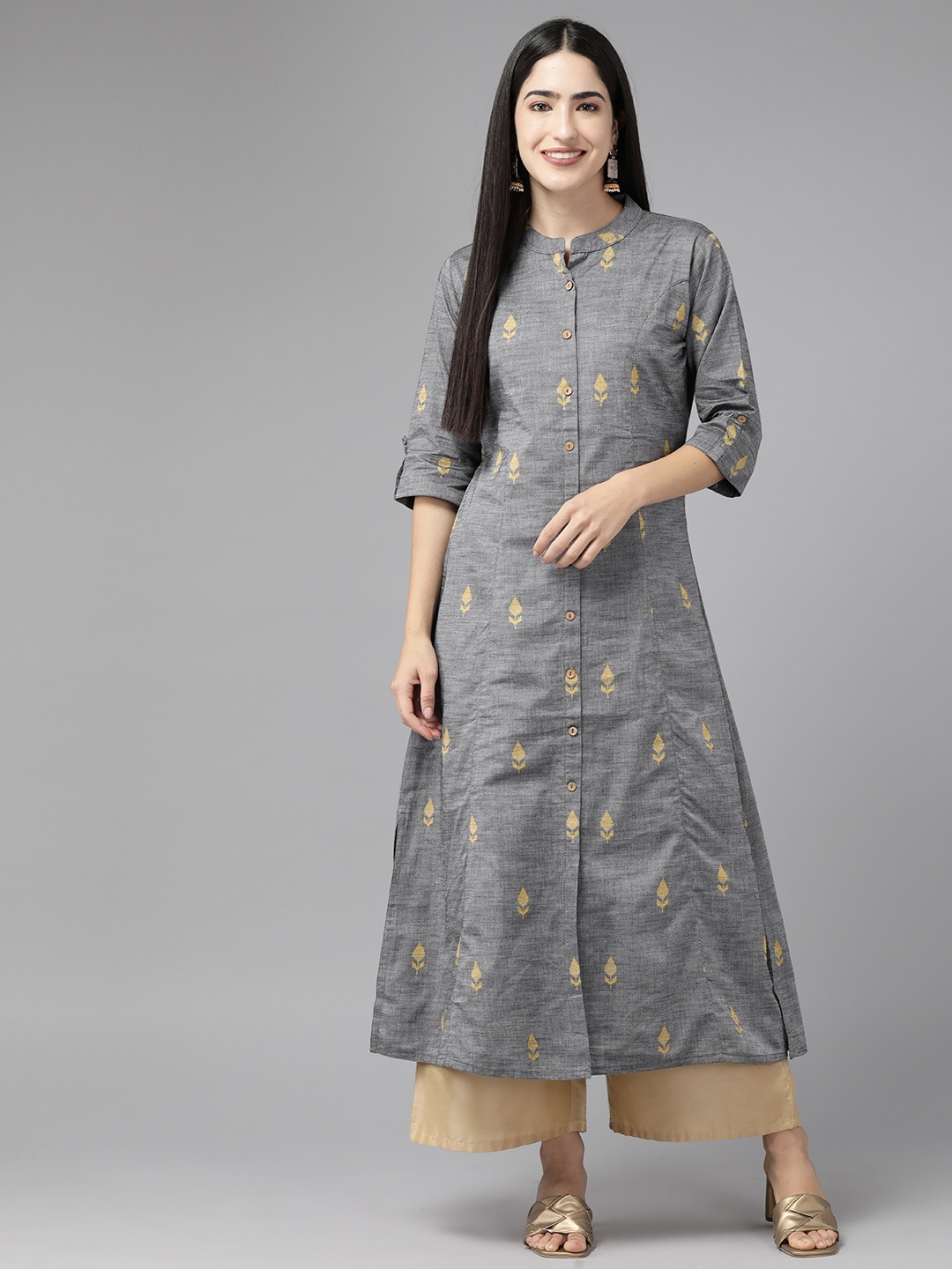 

Cayman Geometric Pure Cotton Kurta, Grey