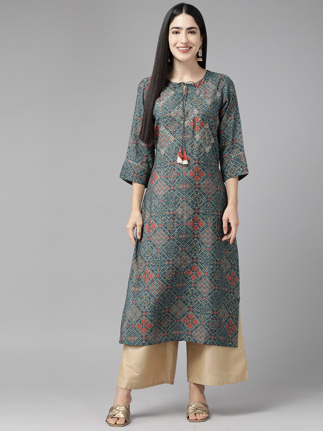 

Cayman Ethnic Motifs Printed Pure Cotton Kurta, Teal
