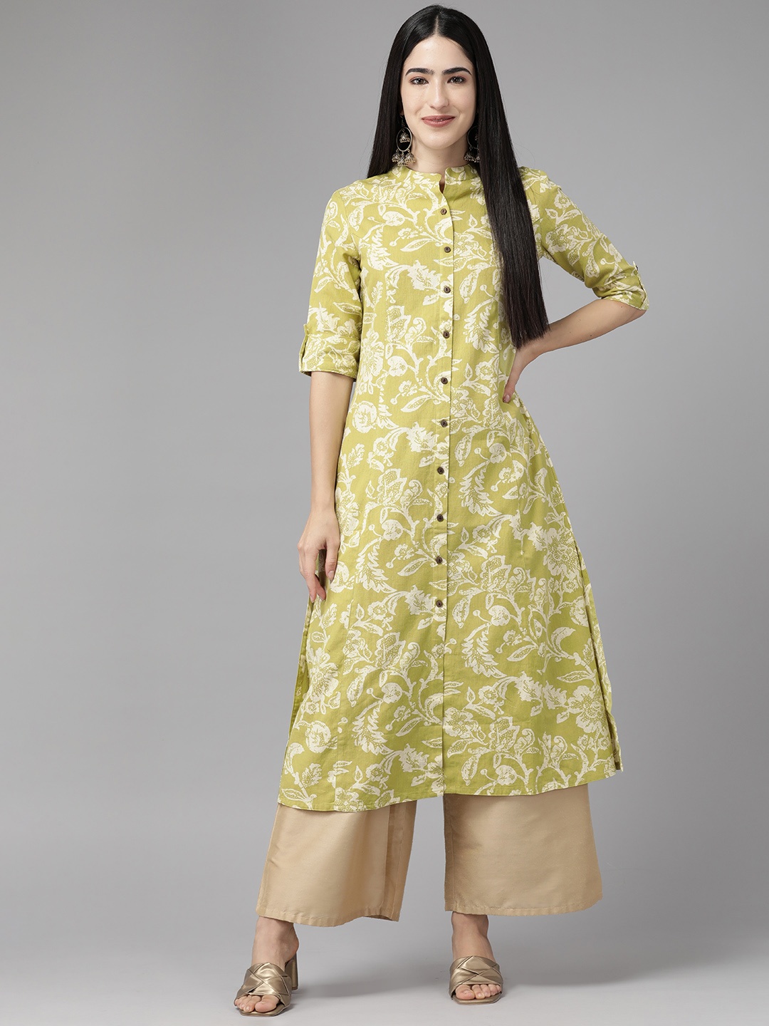 

Cayman Floral Printed Pure Cotton Kurta, Green