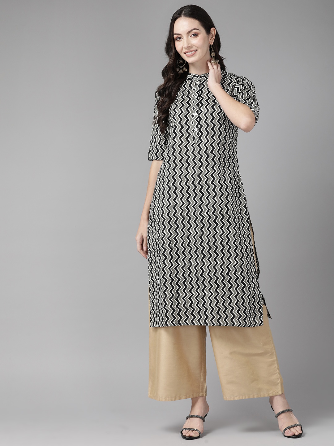 

Cayman Chevron Printed Pure Cotton Kurta, Grey