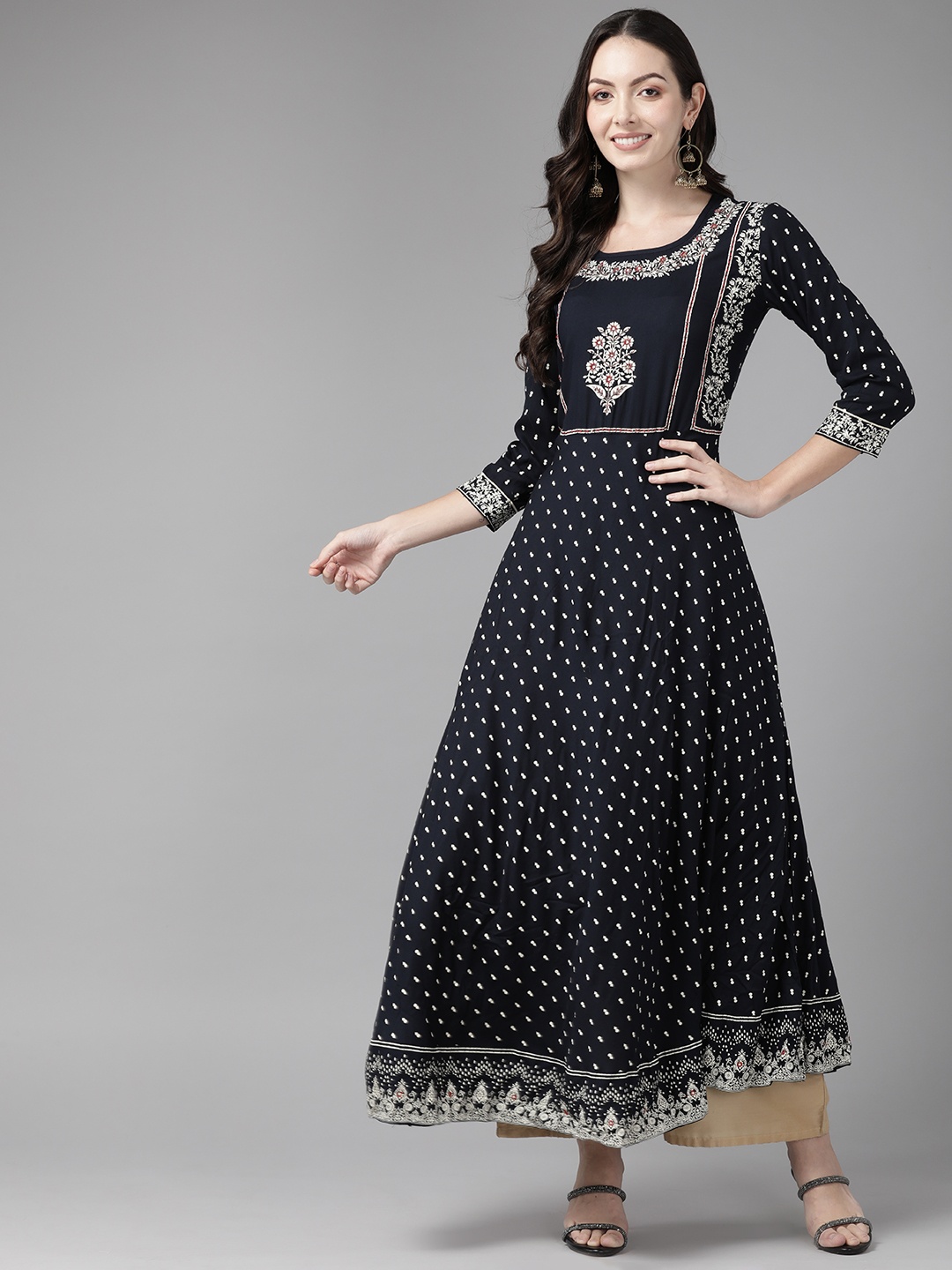 

Cayman Floral Printed Pure Cotton Kurta, Navy blue
