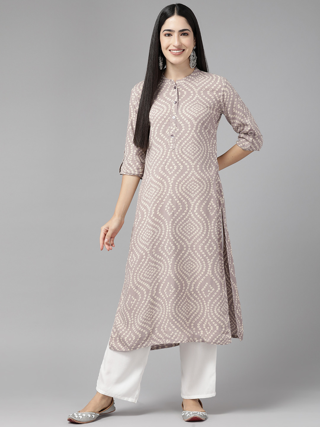 

Cayman Bandhani Printed Pastel Pure Cotton Kurta, Beige