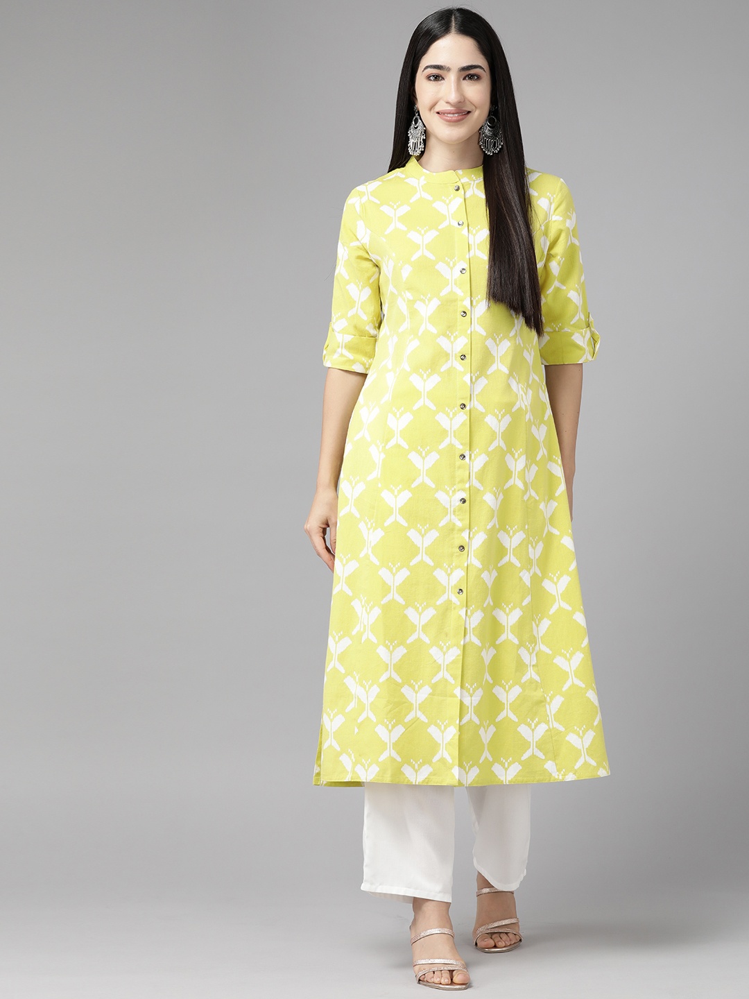 

Cayman Geometric Printed Pure Cotton Kurta, Green