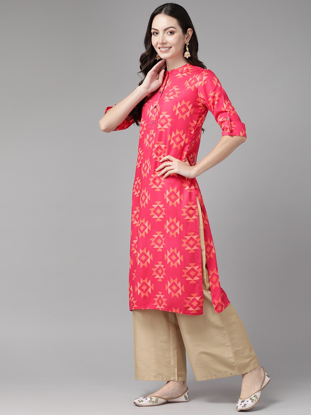 

Cayman Geometric Printed Pure Cotton Kurta, Pink