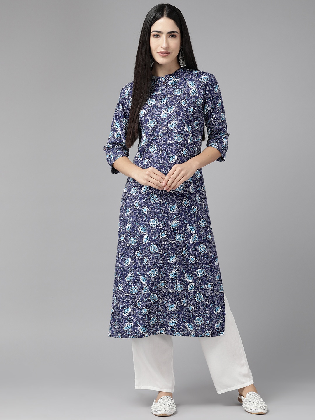 

Cayman Floral Printed Pure Cotton Kurta, Blue