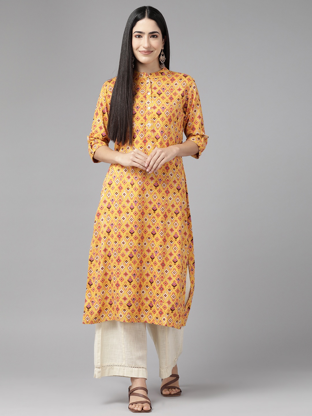 

Cayman Geometric Printed Pure Cotton Kurta, Yellow