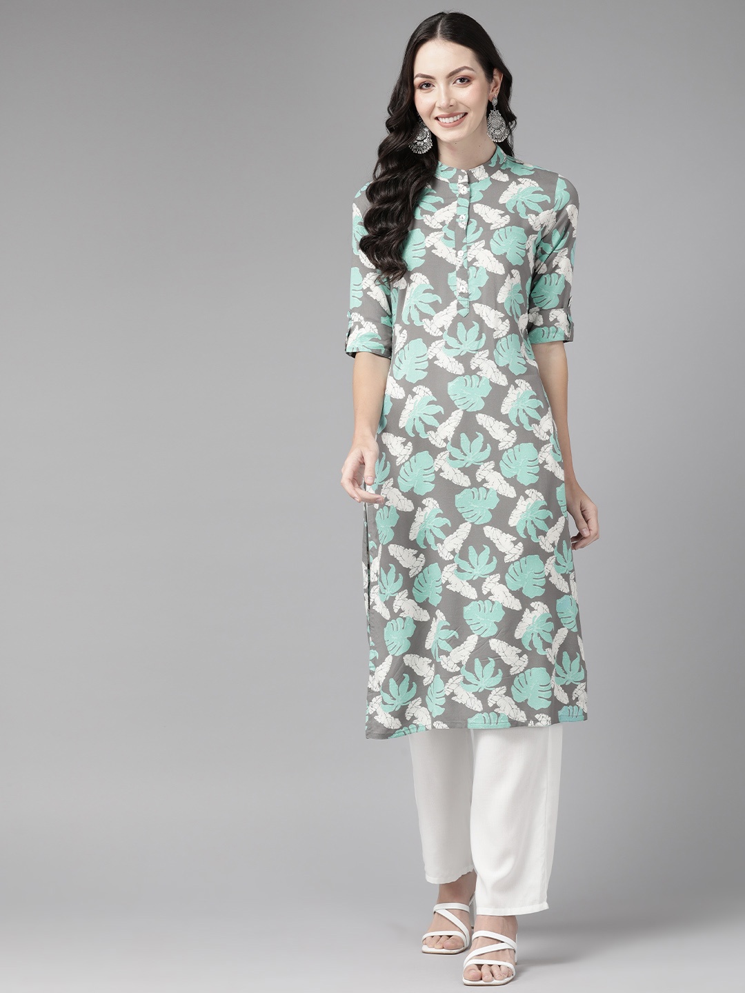 

Cayman Floral Printed Pure Cotton Kurta, Grey
