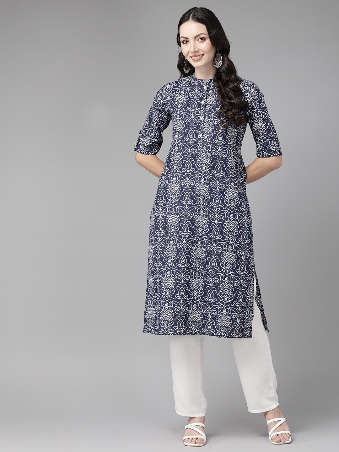 

Cayman Bandhani Printed Pure Cotton Kurta, Navy blue