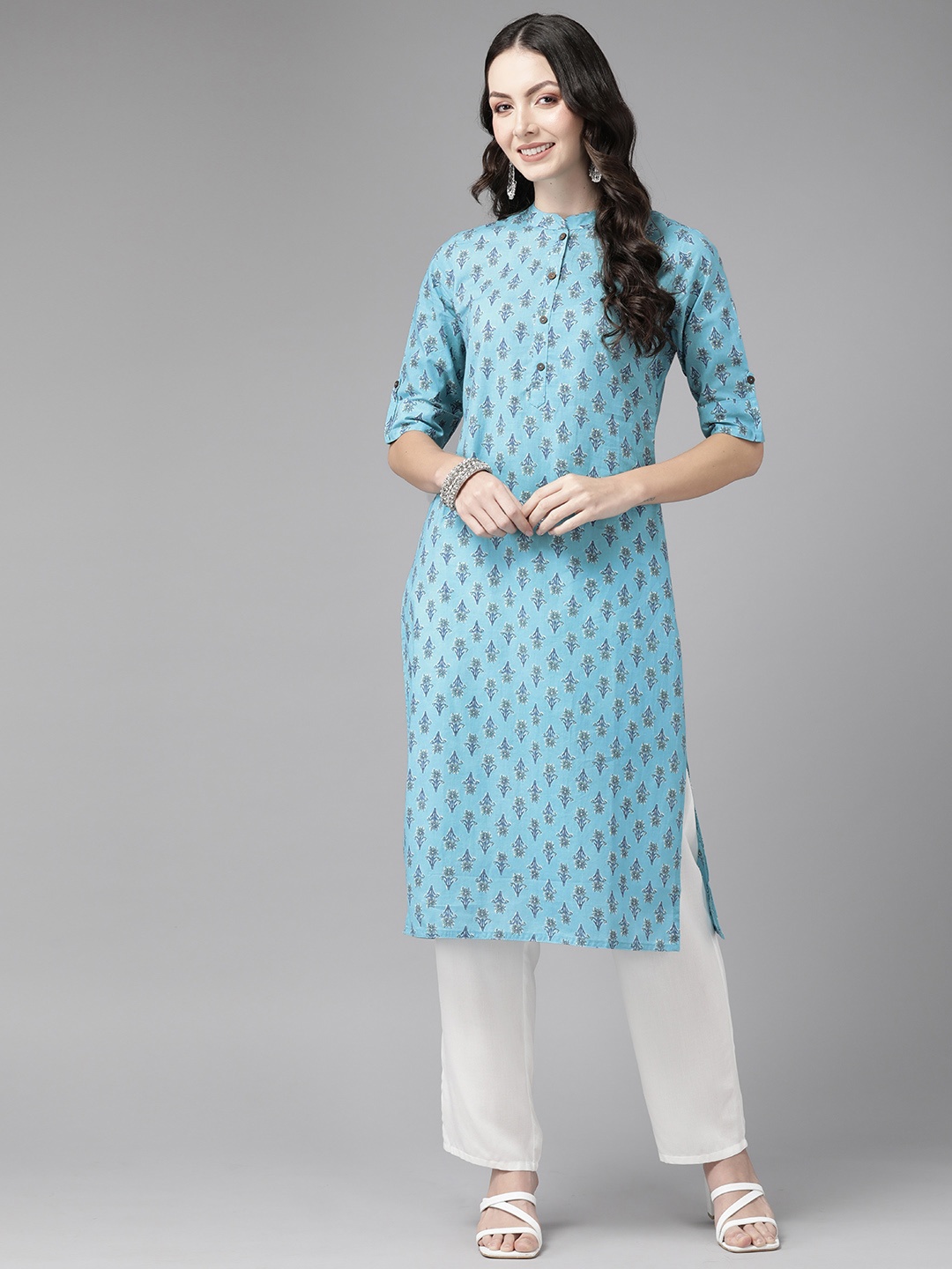 

Cayman Ethnic Motifs Printed Pure Cotton Kurta, Blue