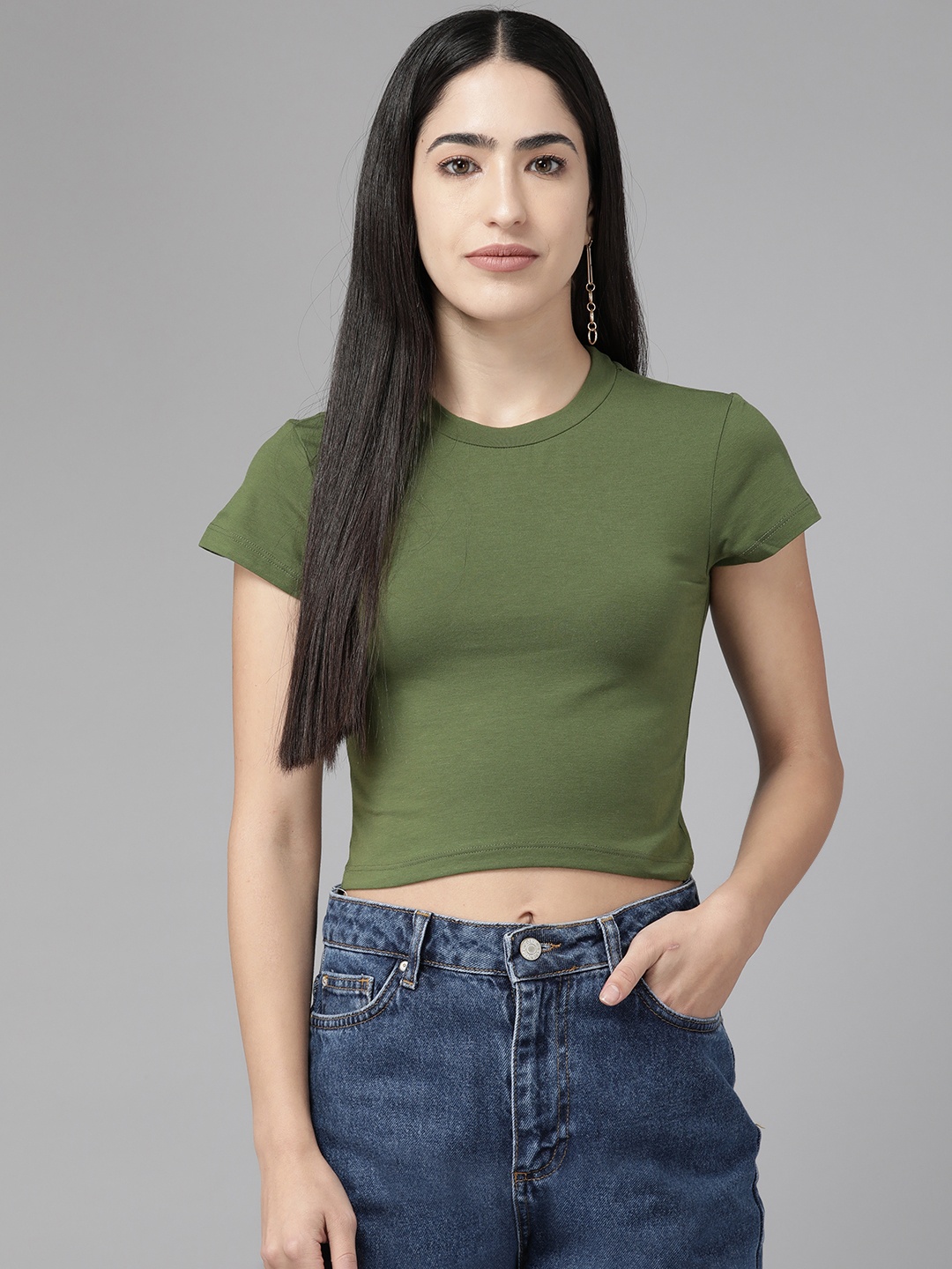 

Cayman Solid Cotton Crop Top, Olive