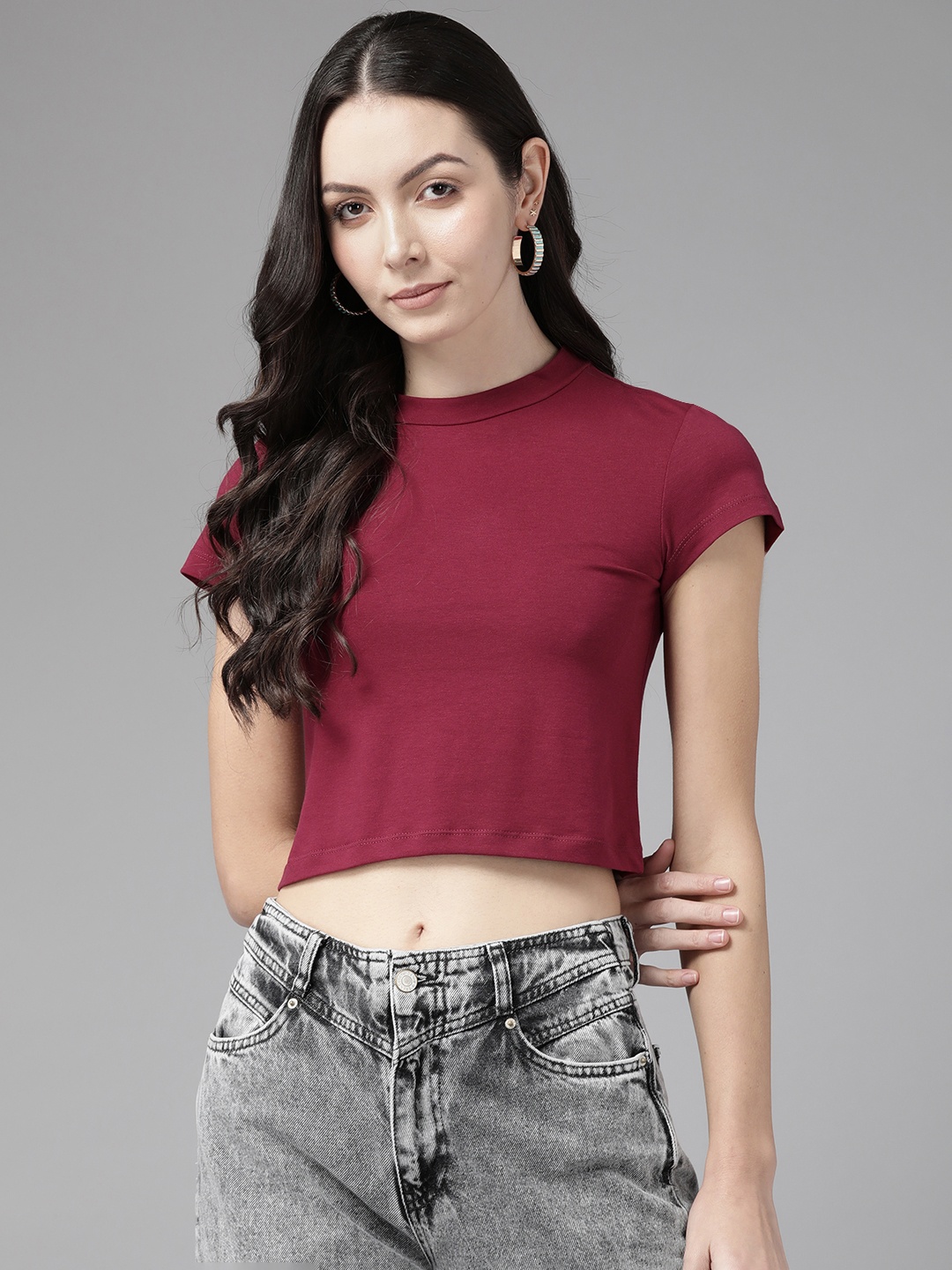 

Cayman Solid Cotton Crop Top, Burgundy