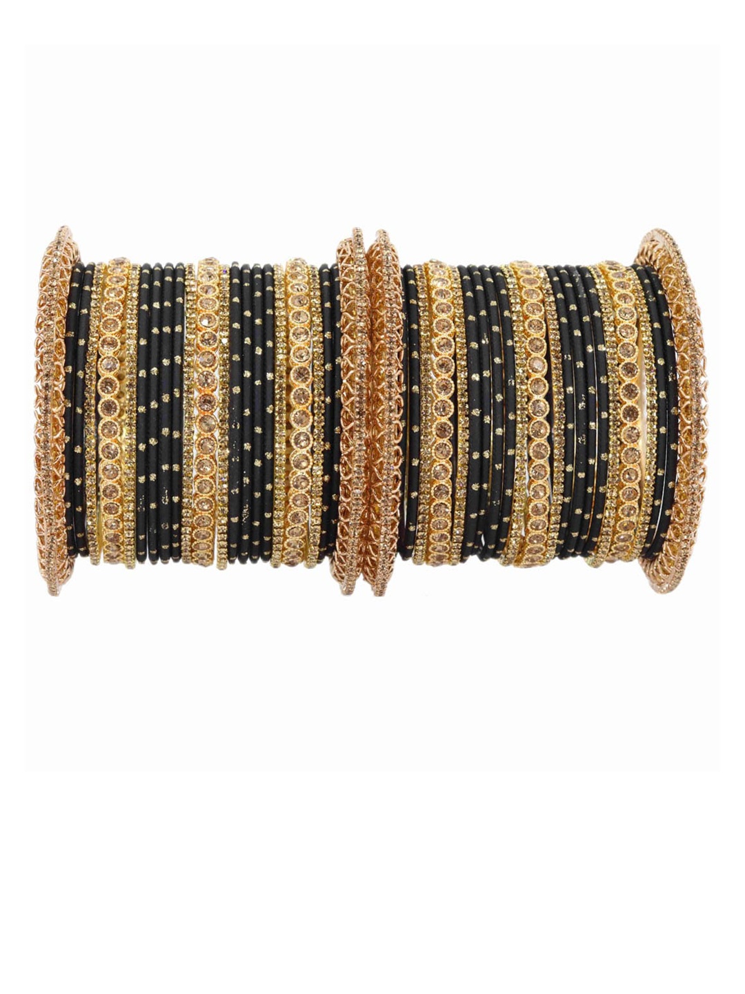 

NMII Set Of 46 Gold-Plated Zircon-Studded Chuda Bangles, Black