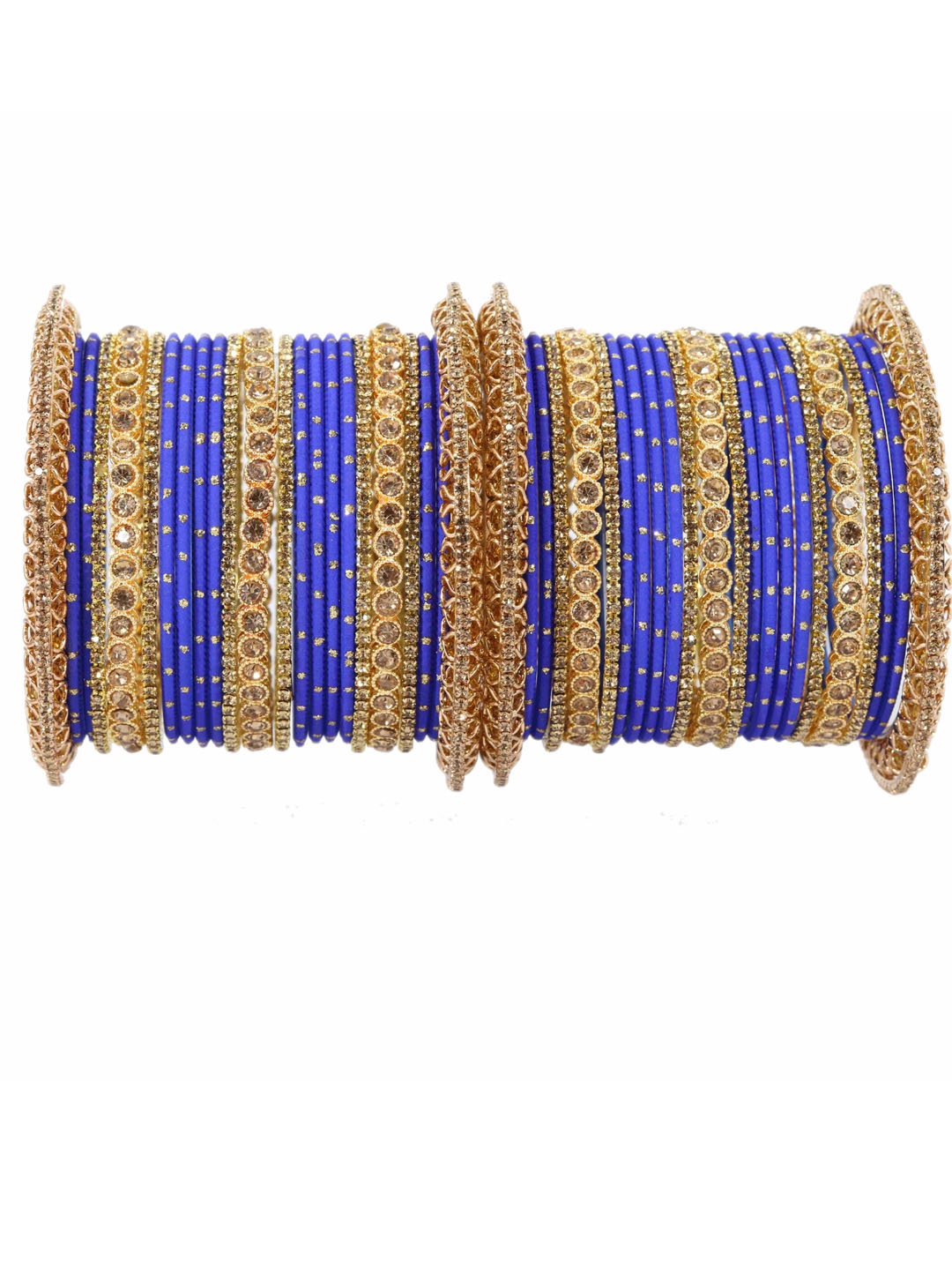 

NMII Set Of 46 Gold-Plated Zircon-Studded Chuda Bangles, Navy blue