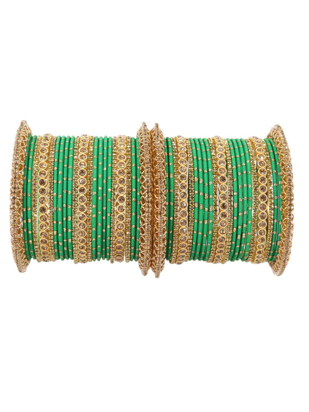 

NMII Set Of 46 Gold-Plated Zircon-Studded Chuda Bangles, Green