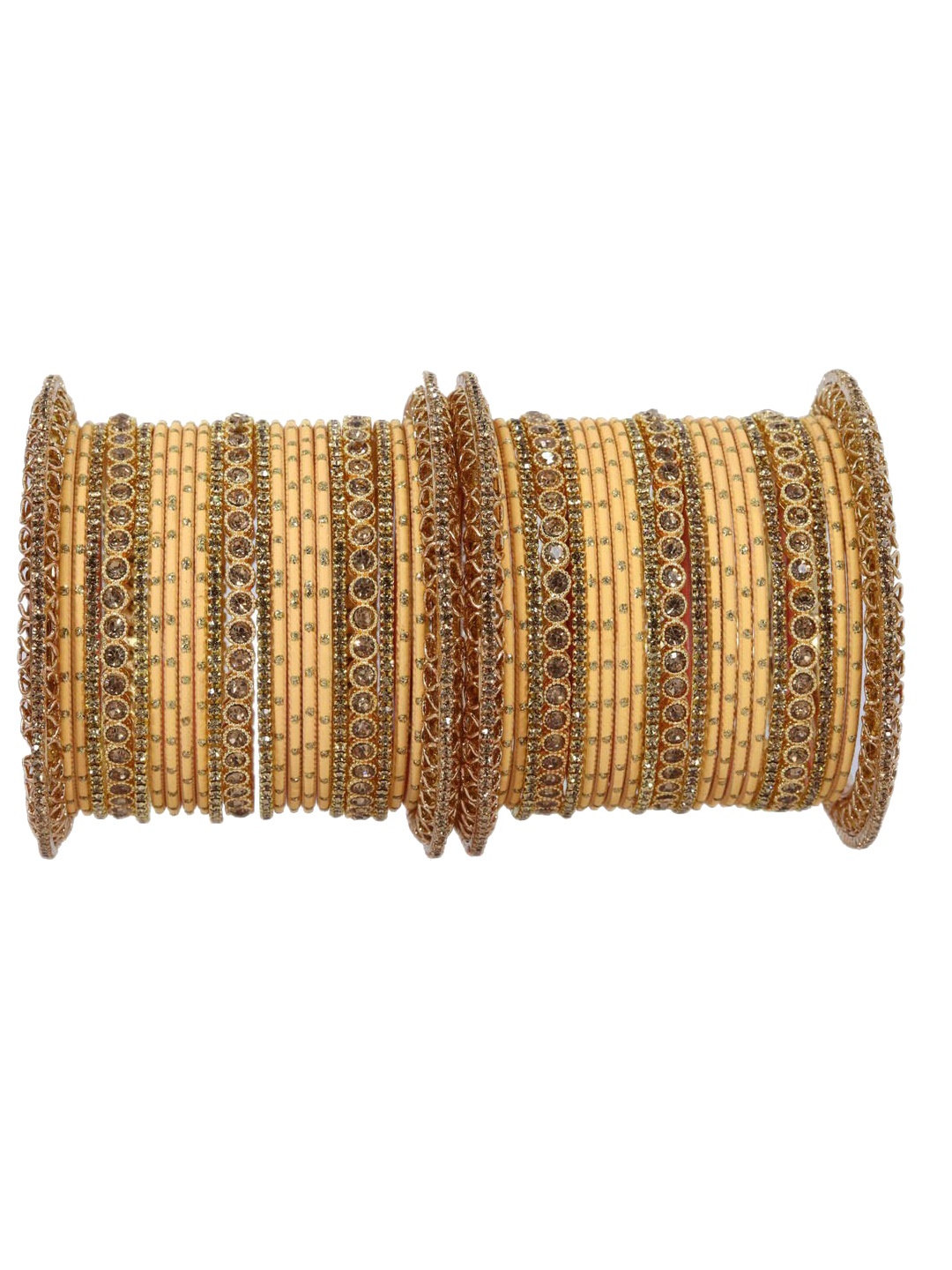 

NMII Set Of 46 Gold-Plated Zircon-Studded Chuda Bangles, Orange